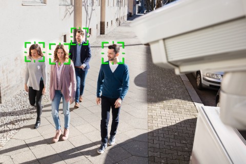 Face detection system recognizing a group of people. 